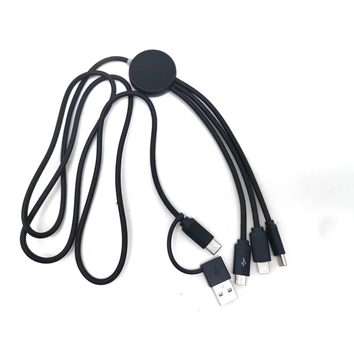 Multicâble 1m Noir avec Logo Rond Lumineux Personnalisé – Chargeur High-Tech Maroc