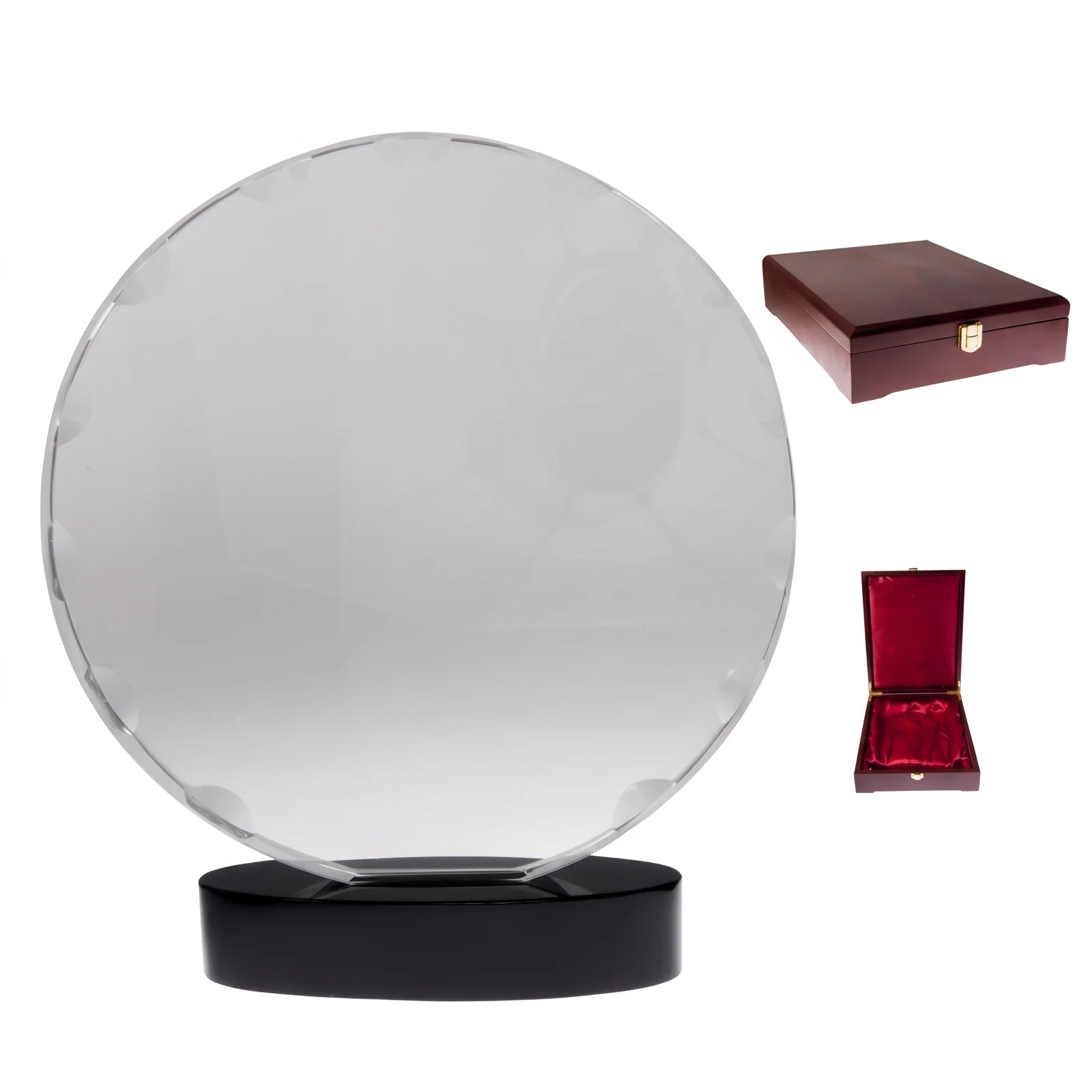 Trophée circulaire en cristal personnalisable pour entreprises