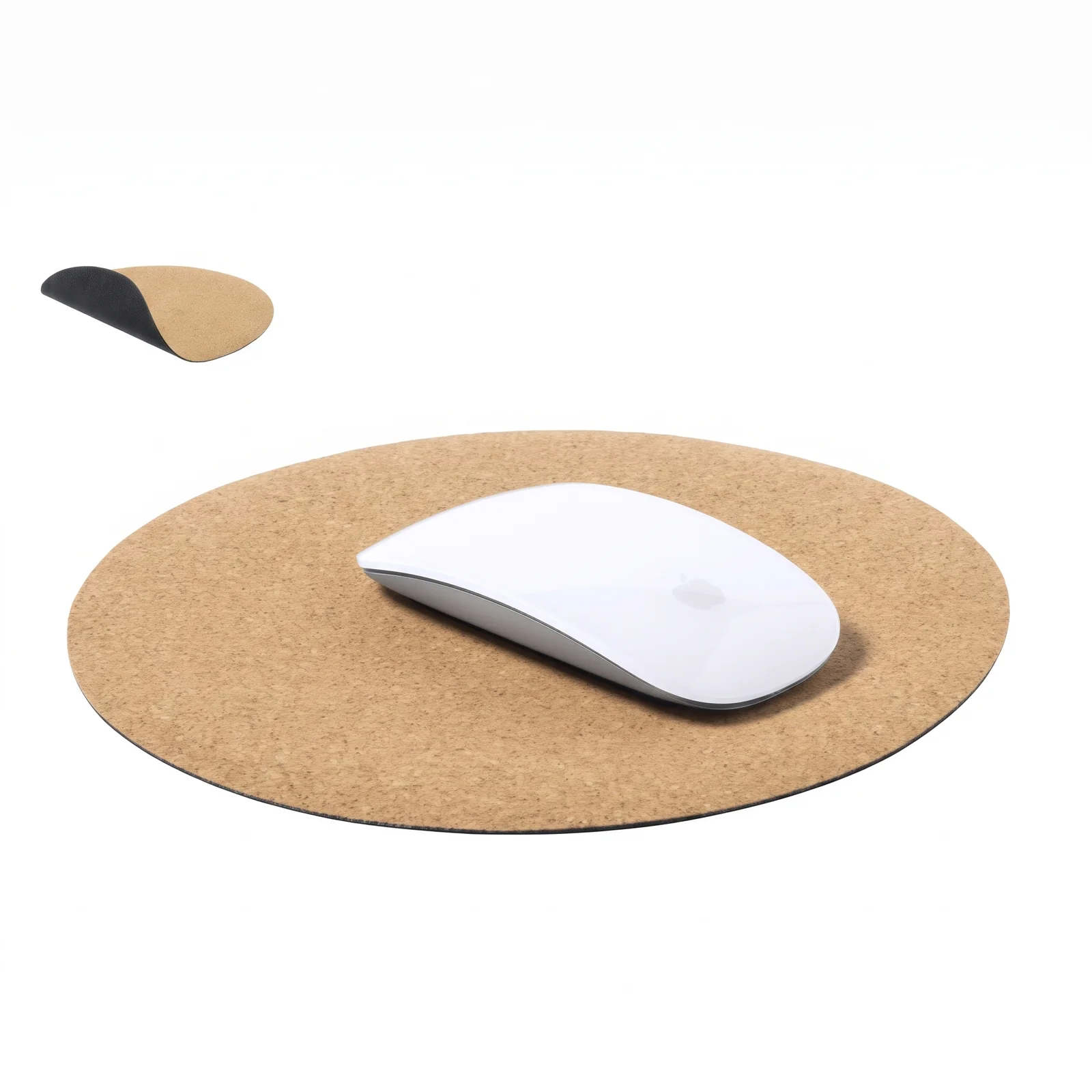 Tapis de souris en liège circulaire avec base antidérapante en silicone