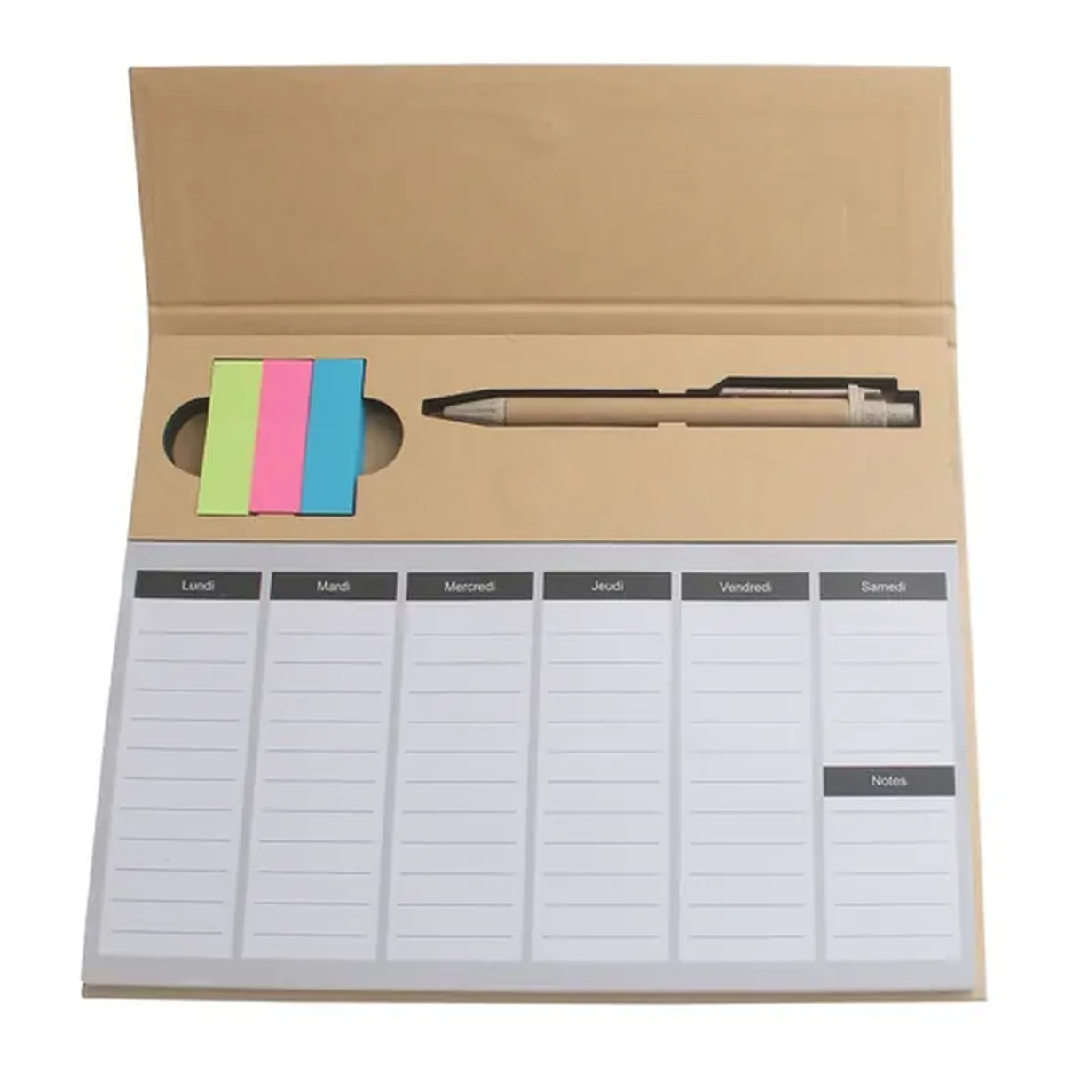 Bloc post it planning hebdomadaire écologique avec stylo