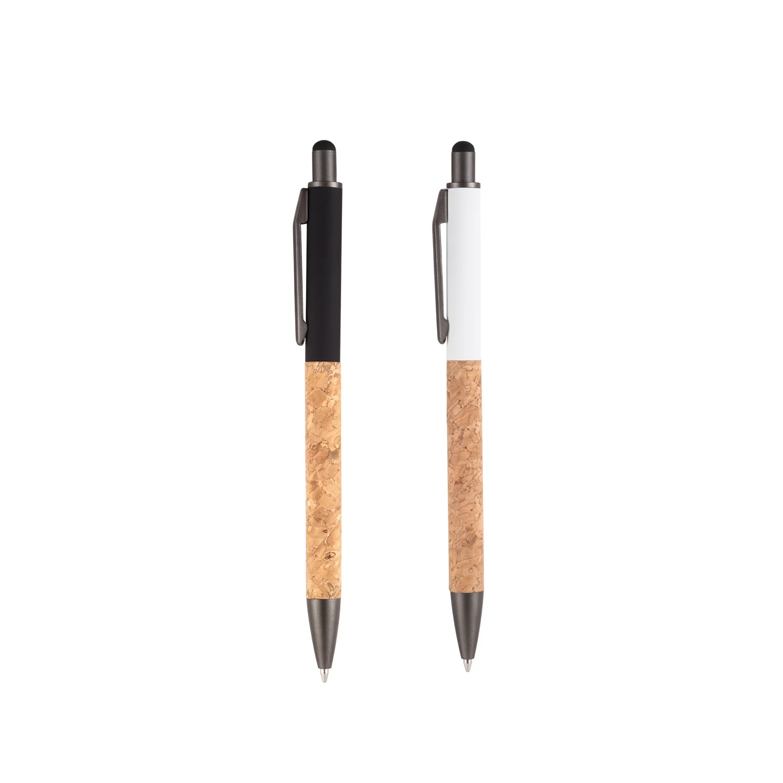 Stylo bille métallique avec corps en liège et embout tactile