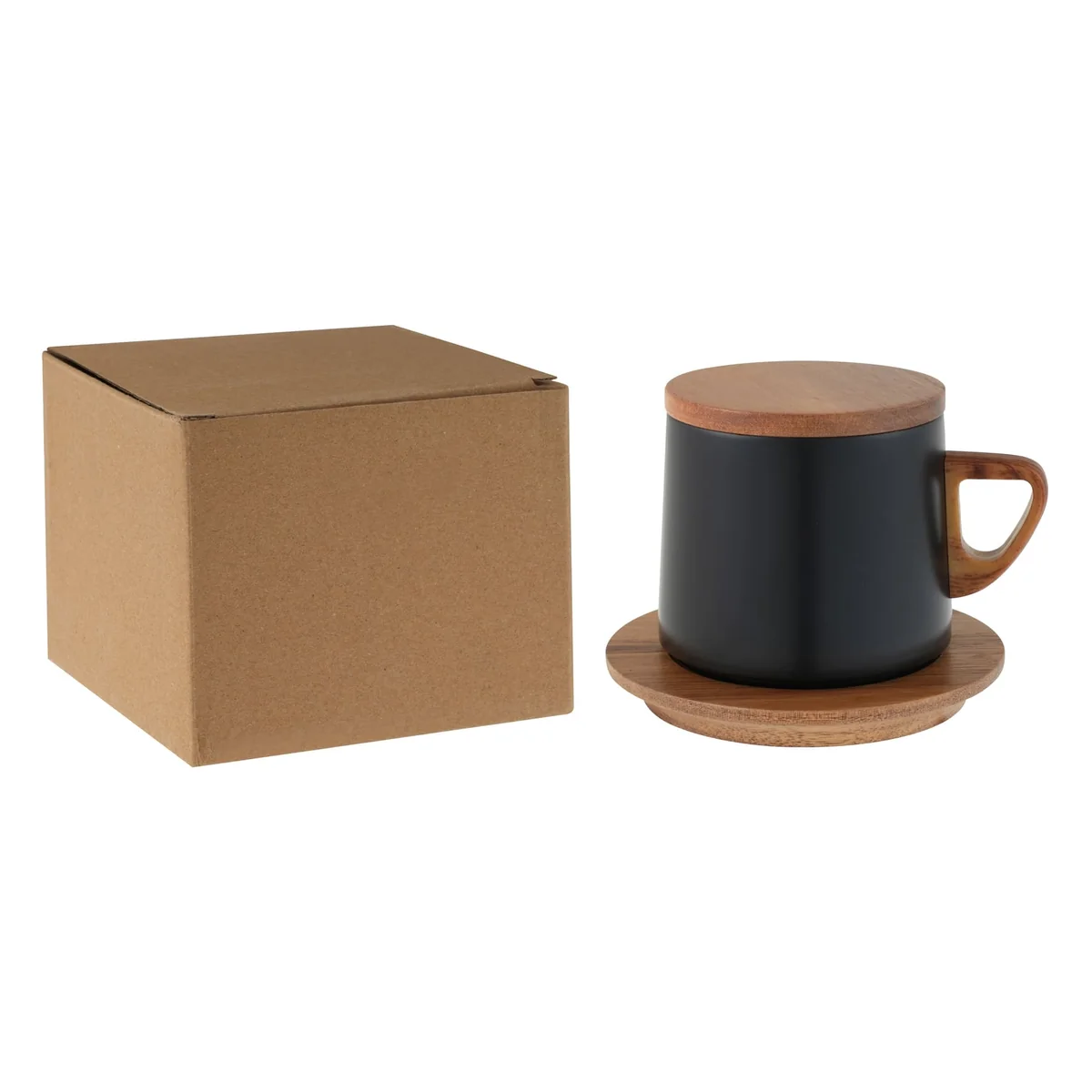 Tasse Inox avec Sous-tasse et Couvercle Bois Personnalisée – Goodies Café Maroc
