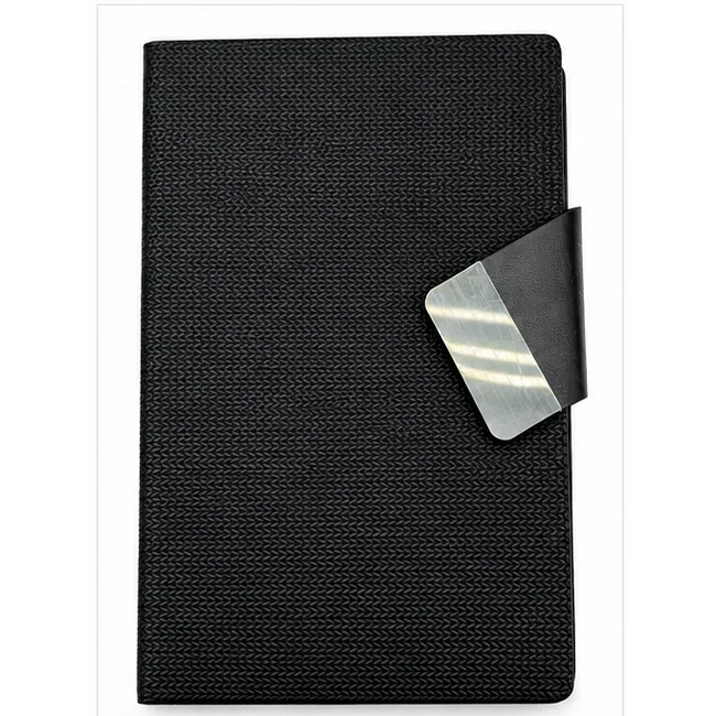 Bloc note A5 granulé souple noir avec languette inclinée et plaque