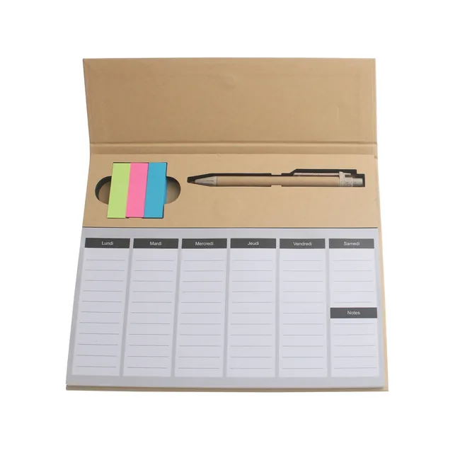Bloc post it planning hebdomadaire écologique avec stylo