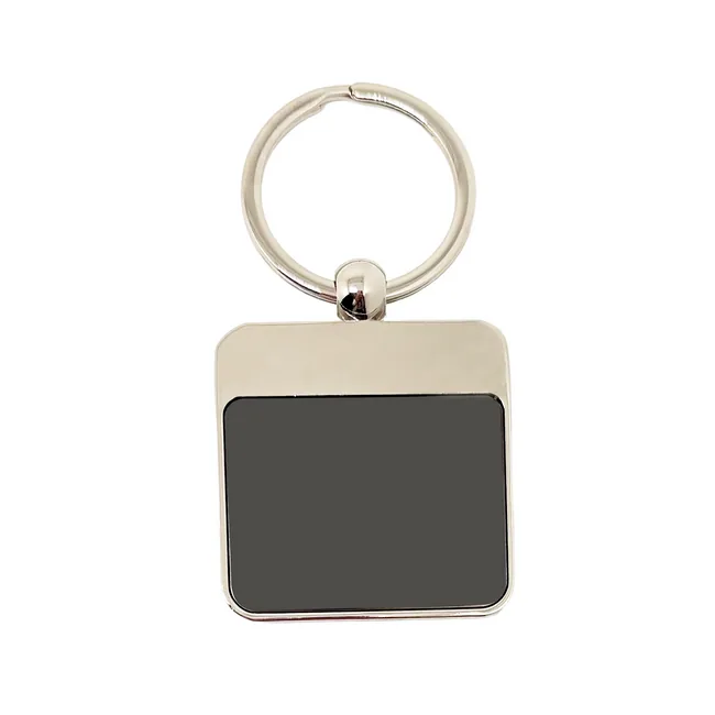 Porte clés métal carré personnalisable avec partie en simili