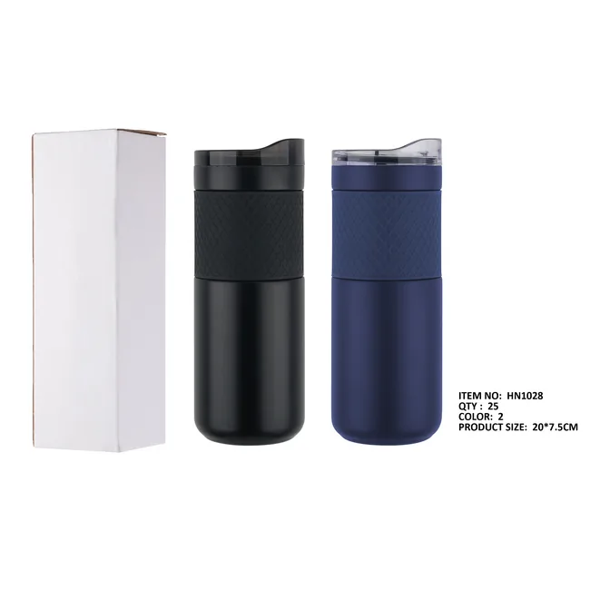 Mug isotherme 450 ml en inox avec grip silicone carreau