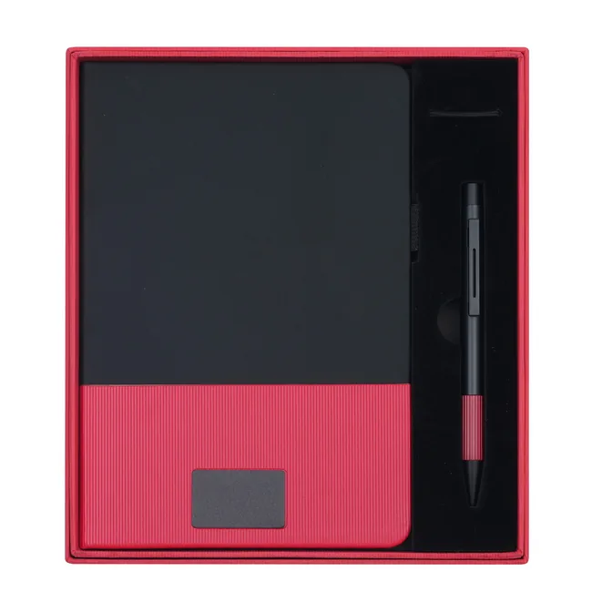 Coffret bloc note A5 et stylo personnalisable avec plaque métallique