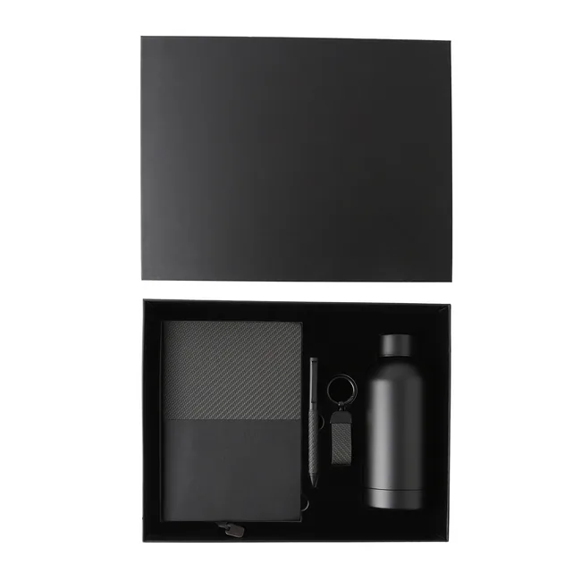Coffret 4 pièces bloc-notes tressé, thermos, porte-clés et stylo