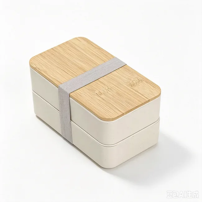 Lunch box 2 niveaux avec couvert et couverture en bois