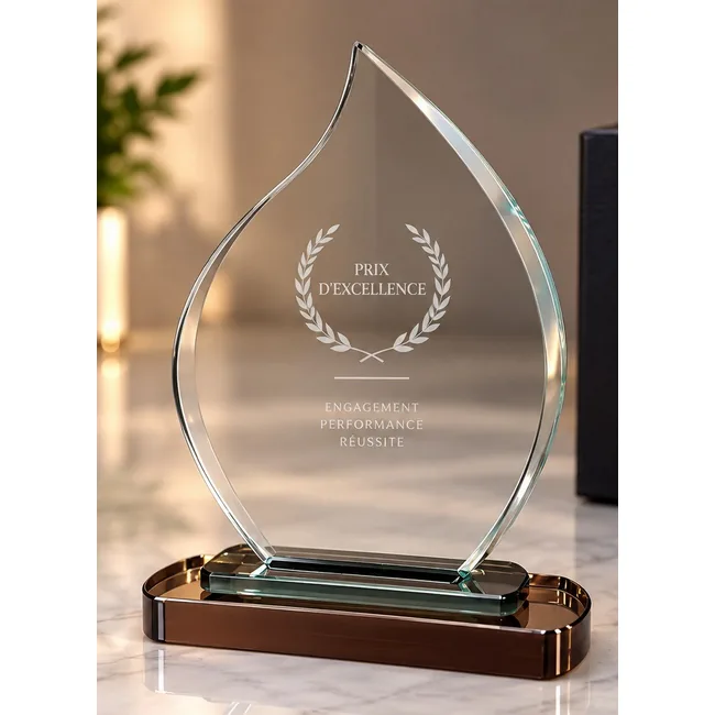 Trophée cristal goutte avec socle personnalisable pour entreprises