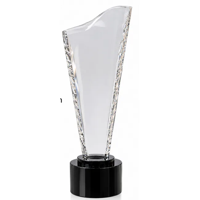 Trophée en cristal vague sur socle 23 cm personnalisable