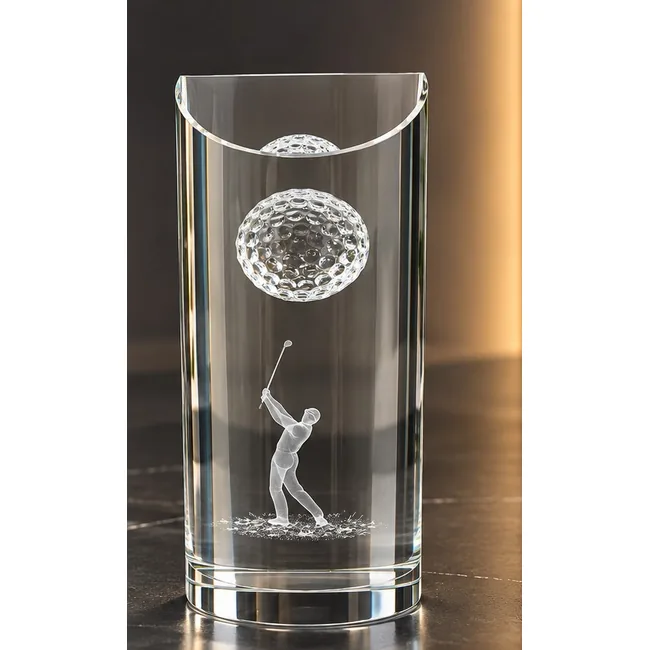 Trophée en cristal avec balle de golf et golfeur 3D