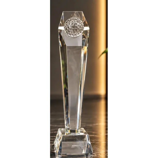 Trophée en cristal 23 cm avec balle de golf à personnaliser
