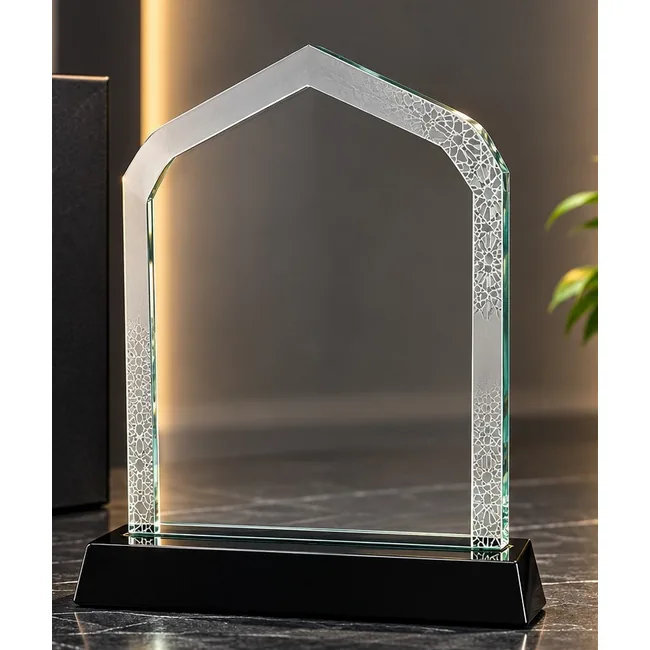 Trophée en cristal 18x20 cm à contour mosaïque personnalisable