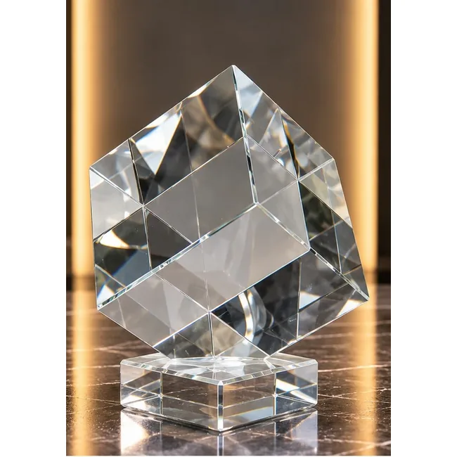 Trophée en cristal cube sur socle personnalisable