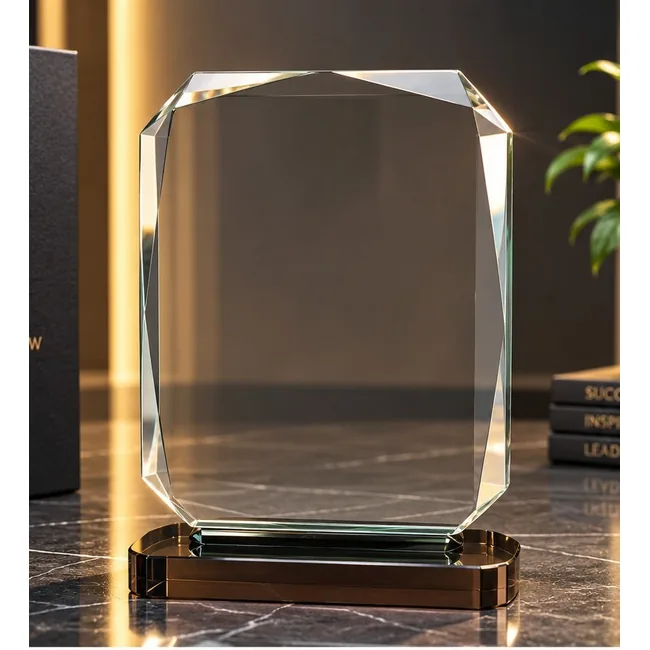 Trophée en cristal rectangle 19x14.5cm avec socle