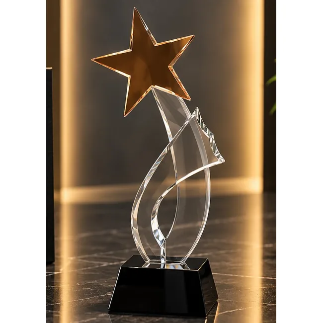 Trophée en cristal avec étoile personnalisable pour entreprises