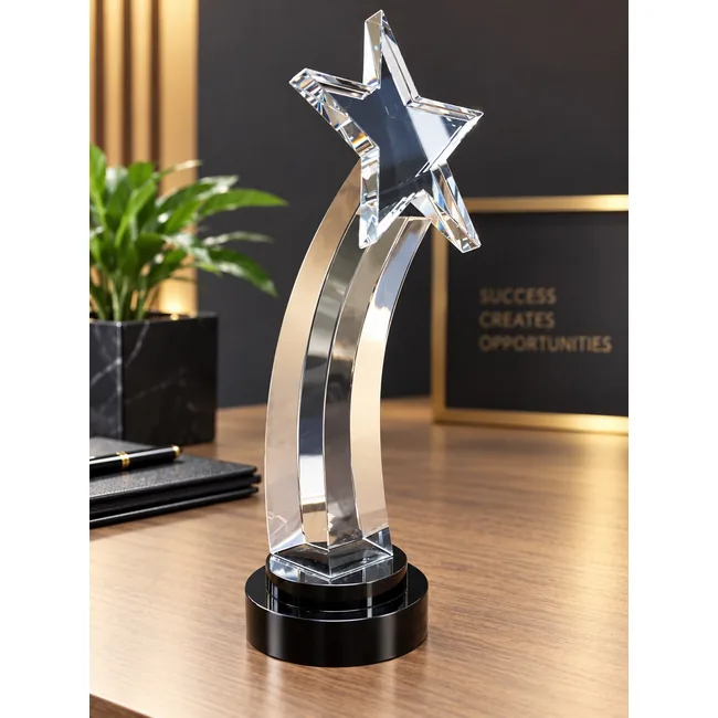 Trophée en cristal étoile filante miroir personnalisable