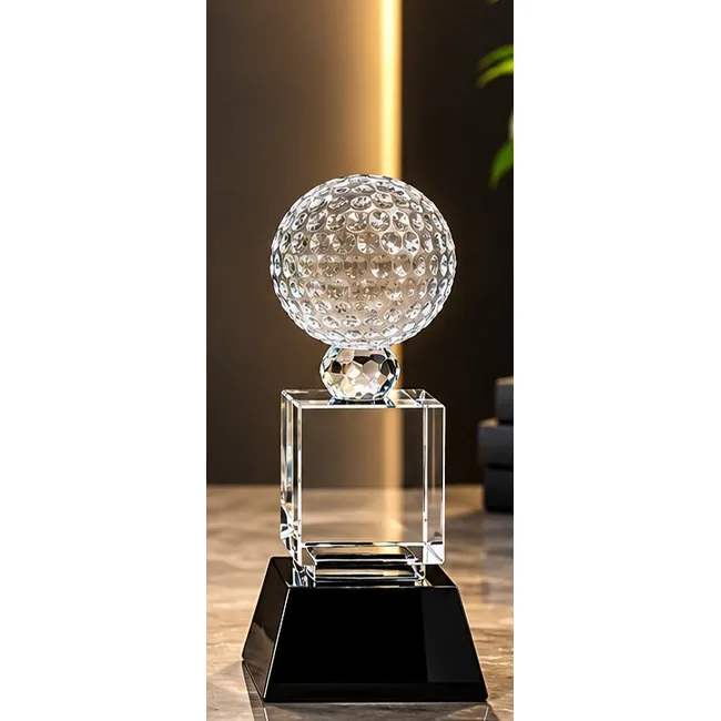 Trophée en cristal 18 cm avec balle de golf personnalisable