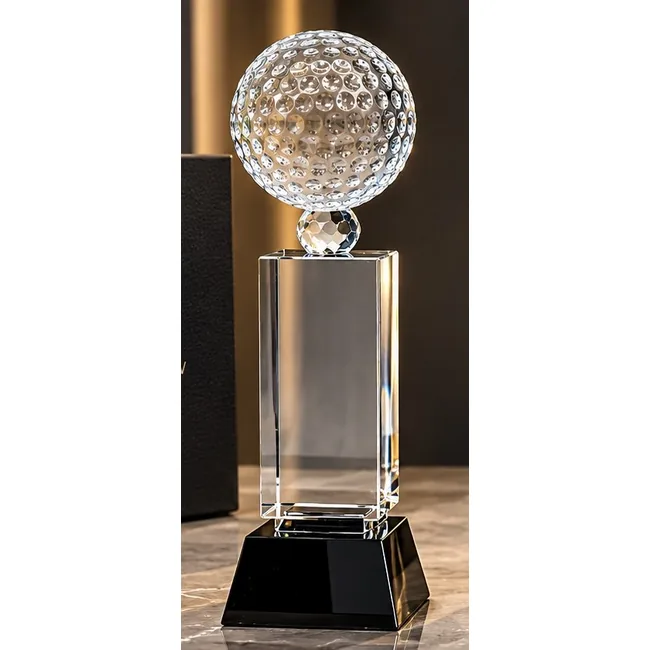Trophée en cristal tour 26 cm avec balle de golf