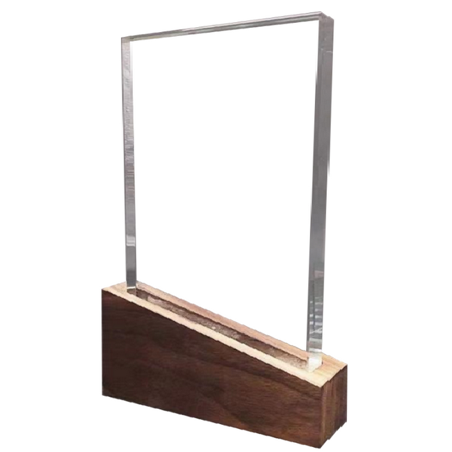 Trophée rectangulaire cristal avec socle bois pente 24,5x13,5cm